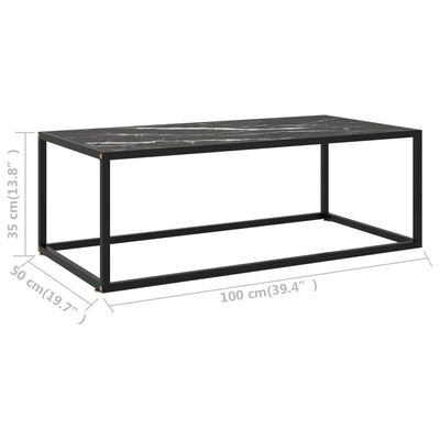 vidaXL Table basse Noir avec verre marbre noir 100x50x35 cm