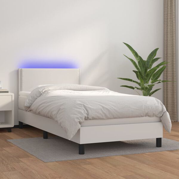 vidaXL Sommier &agrave; lattes de lit avec matelas et LED Blanc 100x200 cm