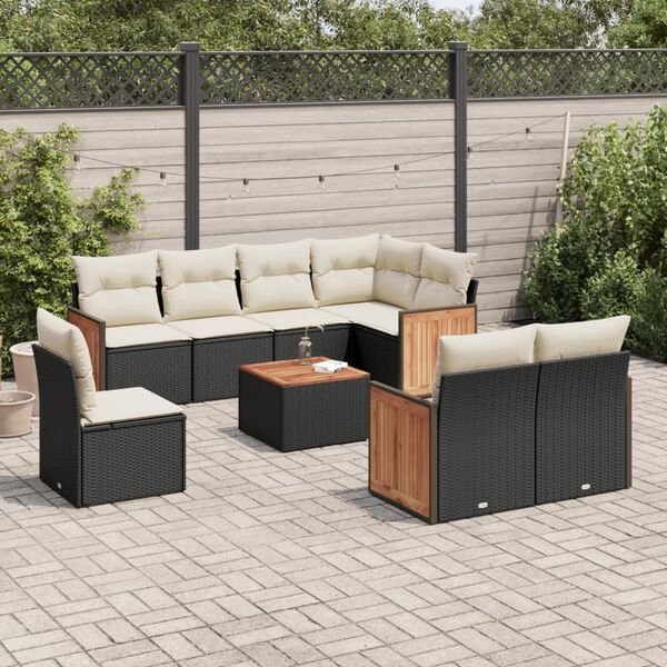 vidaXL Salon de jardin 9 pcs avec coussins noir r&eacute;sine tress&eacute;e