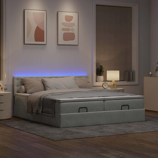 vidaXL Cadre de lit ottoman avec matelas gris clair 200x200 cm velours