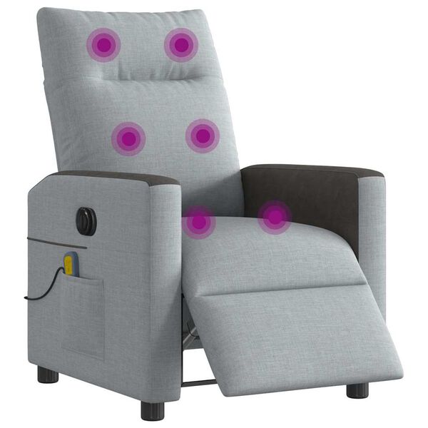 vidaXL Fauteuil de massage inclinable électrique gris clair tissu