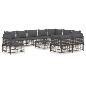 vidaXL Salon de jardin 11 pcs avec coussins anthracite r&eacute;sine tress&eacute;e
