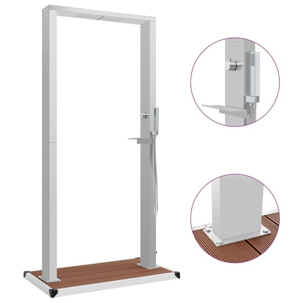 vidaXL Douche d'ext&eacute;rieur avec receveur WPC Acier inoxydable