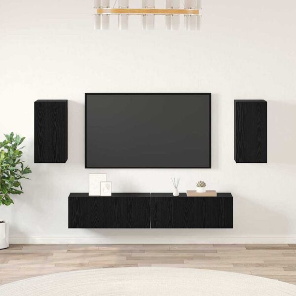 vidaXL Ensemble meuble TV 4 pcs Ch&ecirc;ne noir Bois d'ing&eacute;nierie