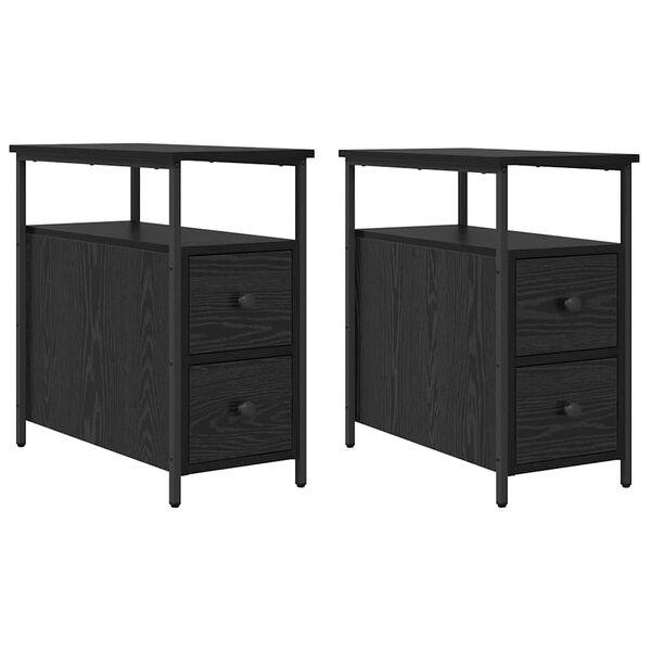 vidaXL Cabinet de chevet avec tiroir 2 pcs Ch&ecirc;ne noir 30 x 60 x 60 cm