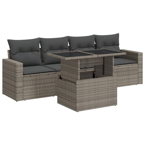 vidaXL Salon de jardin 5 pcs avec coussins gris r&eacute;sine tress&eacute;e