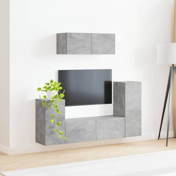 vidaXL Ensemble meuble TV 4 pcs Gris b&eacute;ton Bois d'ing&eacute;nierie