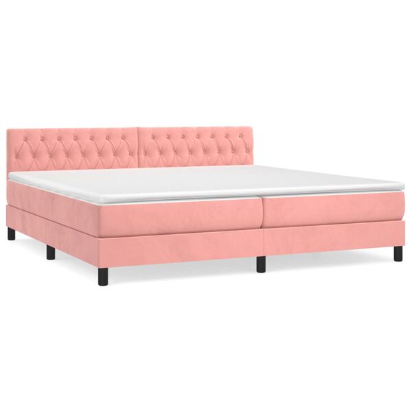 vidaXL Sommier &agrave; lattes de lit avec matelas Rose 200x200 cm Velours