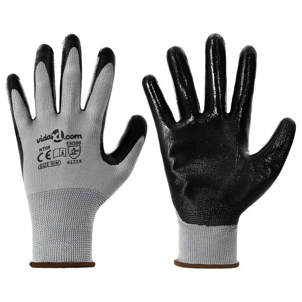 vidaXL Gants de Travail 24 pcs Gris et Noir 8 / m Polyester