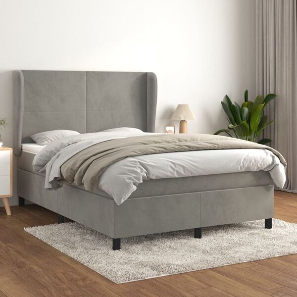 vidaXL Sommier &agrave; lattes de lit et matelas Gris clair 140x200cm Velours