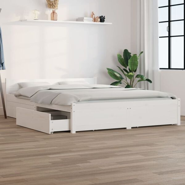 vidaXL Cadre de lit sans matelas avec tiroirs blanc