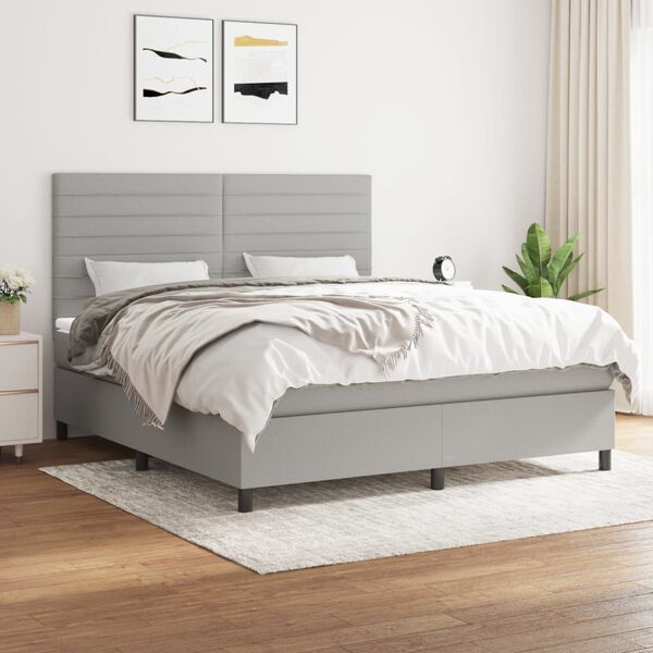vidaXL Sommier &agrave; lattes de lit avec matelas Gris clair 180x200cm Tissu