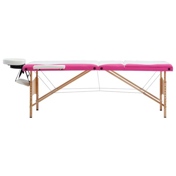 vidaXL Table de massage pliable 3 zones Bois Blanc et rose