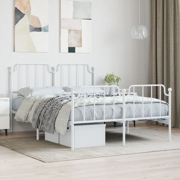 vidaXL Cadre de lit m&eacute;tal sans matelas et pied de lit blanc 140x190 cm