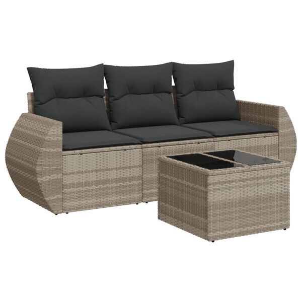 vidaXL Salon de jardin 4 pcs avec coussins gris clair r&eacute;sine tress&eacute;e