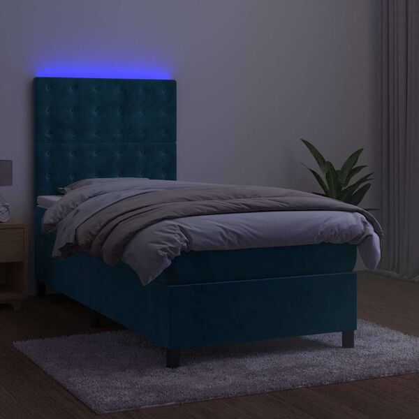 vidaXL Sommier &agrave; lattes de lit matelas et LED Bleu fonc&eacute; 100x200 cm