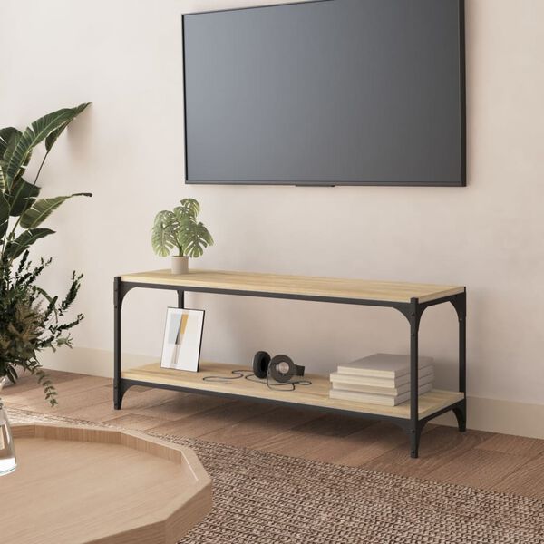 vidaXL Meuble TV Ch&ecirc;ne sonoma 100x33x41 cm Bois d'ing&eacute;nierie et acier
