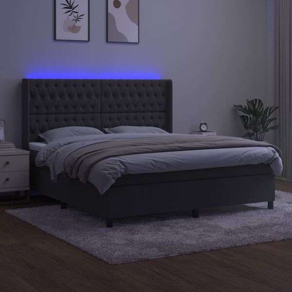 vidaXL Sommier &agrave; lattes de lit matelas et LED Gris fonc&eacute; 160x200 cm