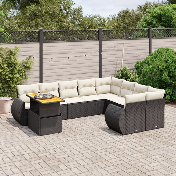vidaXL Salon de jardin 10 pcs avec coussins noir r&eacute;sine tress&eacute;e