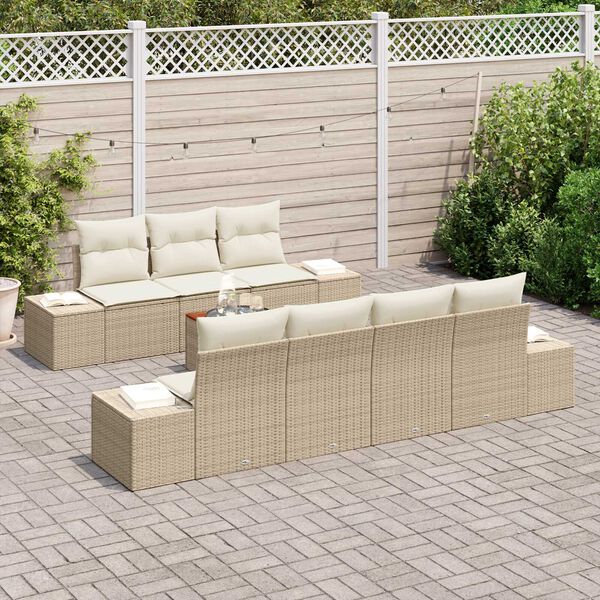 vidaXL Ensemble de canap&eacute; de jardin 8 pcs Beige et cr&egrave;me polyrotin