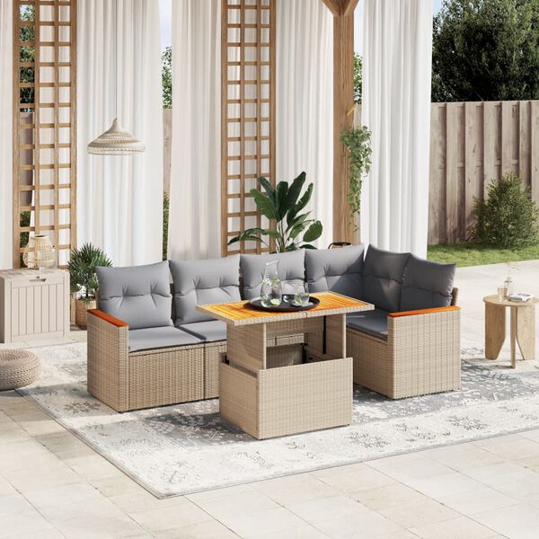 vidaXL Salon de jardin avec coussins 6 pcs beige r&eacute;sine tress&eacute;e