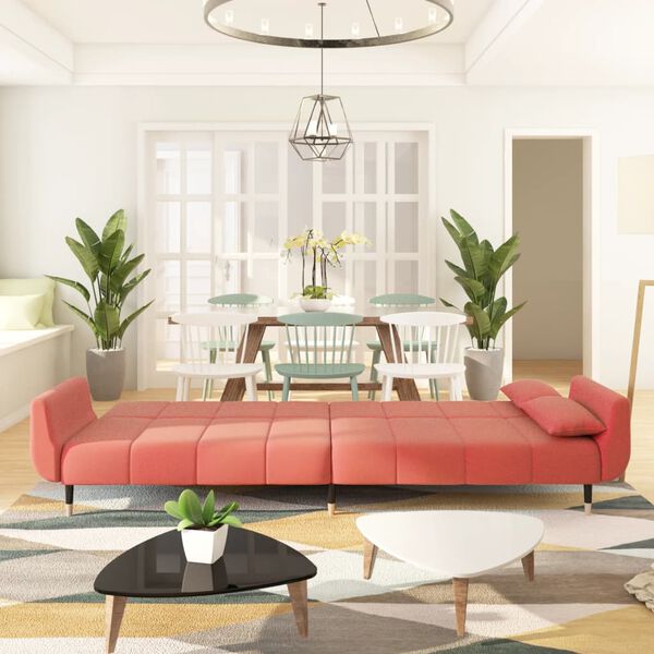 vidaXL Canap&eacute;-lit &agrave; 2 places avec deux oreillers Rose Velours