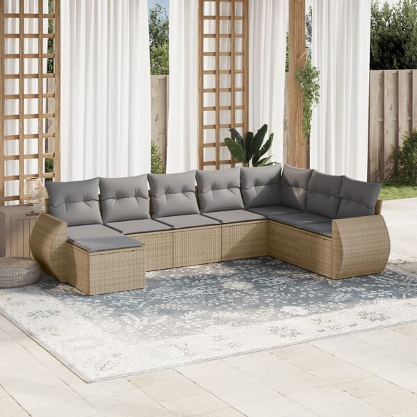 vidaXL Salon de jardin avec coussins 8 pcs beige r&eacute;sine tress&eacute;e