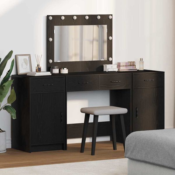 vidaXL Table de Toilette avec tiroir 3 pcs Noir Bois d'ing&eacute;nierie