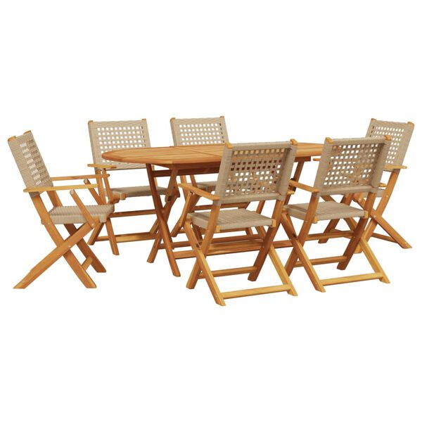 vidaXL Ensemble à manger de jardin 7 pcs beige rotin et bois massif
