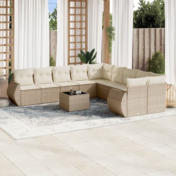 vidaXL Salon de jardin 11 pcs avec coussins beige r&eacute;sine tress&eacute;e