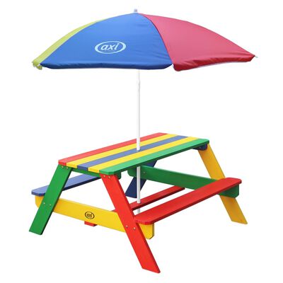 AXI Table de pique-nique pour enfants Nick avec parasol Arc-en-ciel