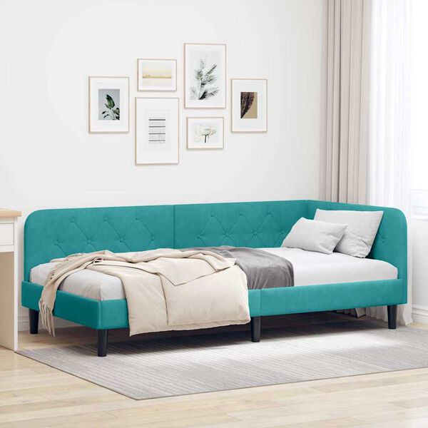 vidaXL Cadre de lit d'angle Turquoise 90 x 190 cm Velours