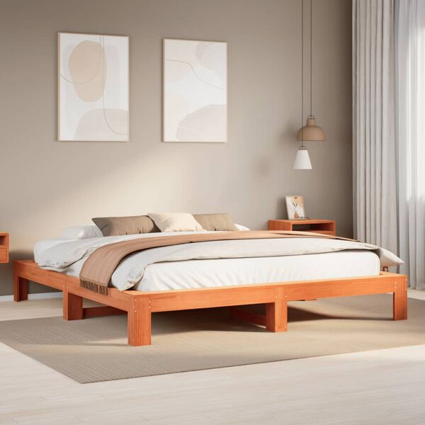 vidaXL Cadre de lit sans matelas cire marron 200x200cm bois pin massif