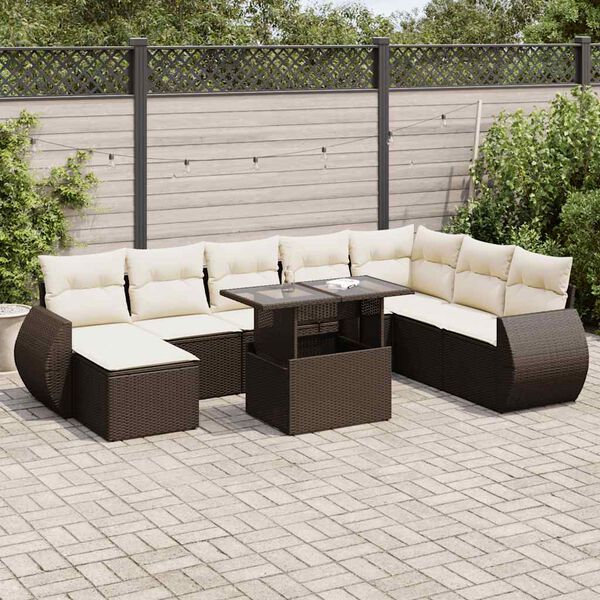 vidaXL Salon de jardin avec coussins 9 pcs marron r&eacute;sine tress&eacute;e