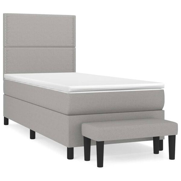 vidaXL Sommier &agrave; lattes de lit et matelas Gris clair 90x190 cm Tissu