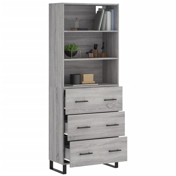 vidaXL Buffet haut Sonoma gris 69,5x34x180 cm Bois d'ing&eacute;nierie