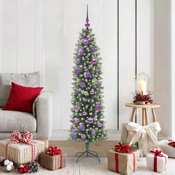 vidaXL Arbre de Noël artificiel slim avec 150 LED Vert et blanc 150 cm