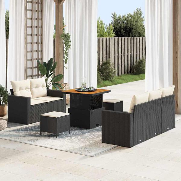 vidaXL Ensemble de canap&eacute; de jardin 8 pcs Noir et Cr&egrave;me polyrotin