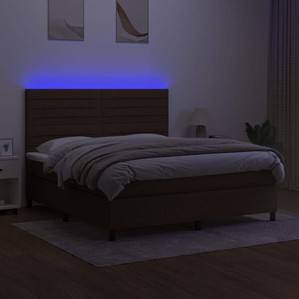 vidaXL Sommier &agrave; lattes de lit matelas et LED Marron fonc&eacute; 180x200 cm