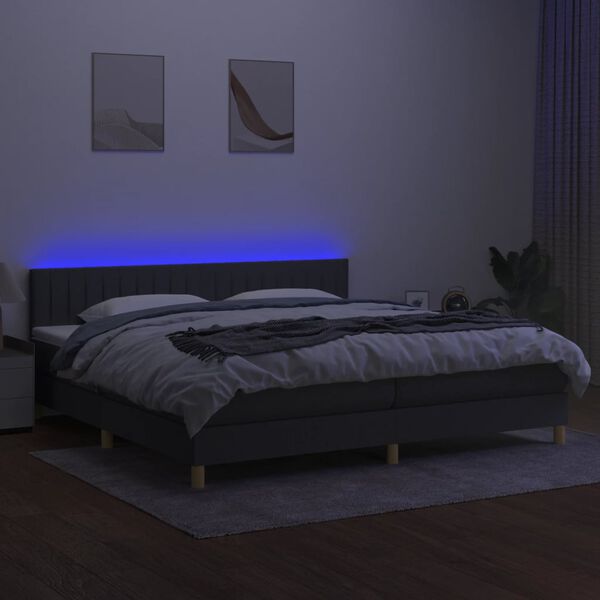 vidaXL Sommier &agrave; lattes de lit et matelas et LED Gris fonc&eacute; 200x200 cm