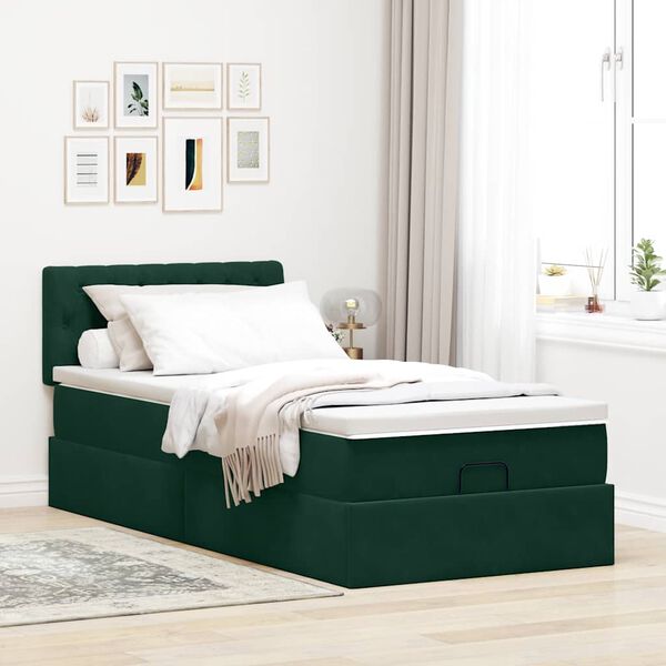 vidaXL Cadre de lit ottoman avec matelas vert fonc&eacute; 100x200 cm velours