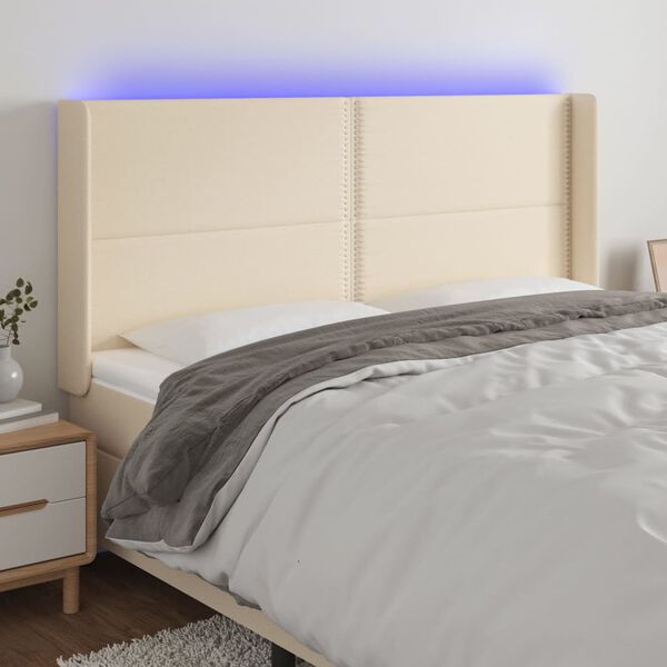 vidaXL T&ecirc;te de lit &agrave; LED Cr&egrave;me 203x16x118/128 cm Tissu