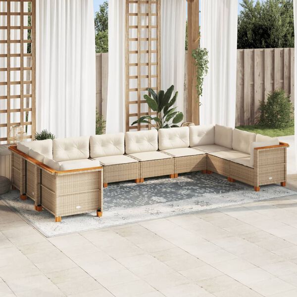 vidaXL Salon de jardin avec coussins 10 pcs beige résine tressée