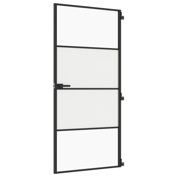 vidaXL Porte int&eacute;rieure mince noir 93x201,5 cm verre tremp&eacute; aluminium