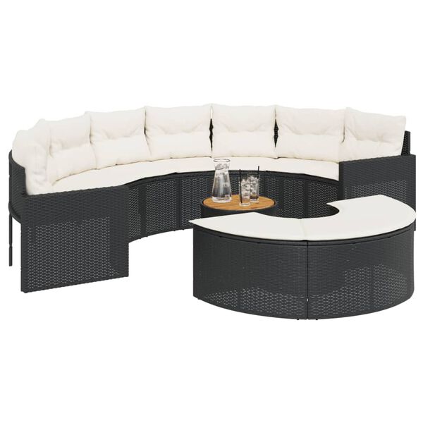 vidaXL Salon de jardin 3 pcs demi-rond noir r&eacute;sine tress&eacute;e