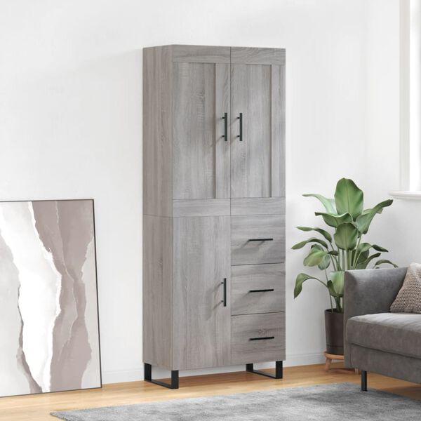 vidaXL Buffet haut Sonoma gris 69,5x34x180 cm Bois d'ing&eacute;nierie