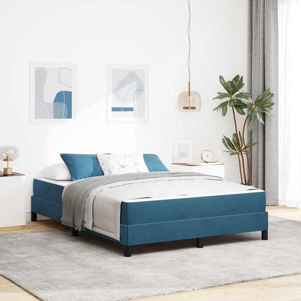 vidaXL Lit &agrave; ressorts avec matelas Bleu fonc&eacute; 160 x 210 cm tissu