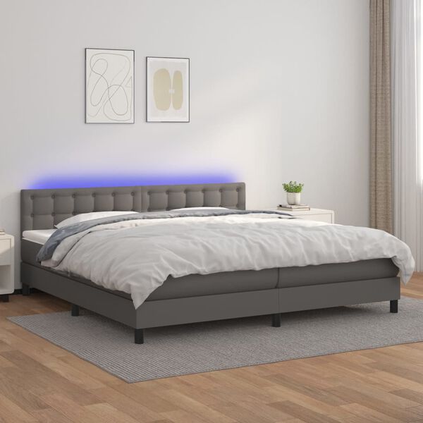 vidaXL Sommier &agrave; lattes de lit avec matelas et LED Gris 200x200 cm