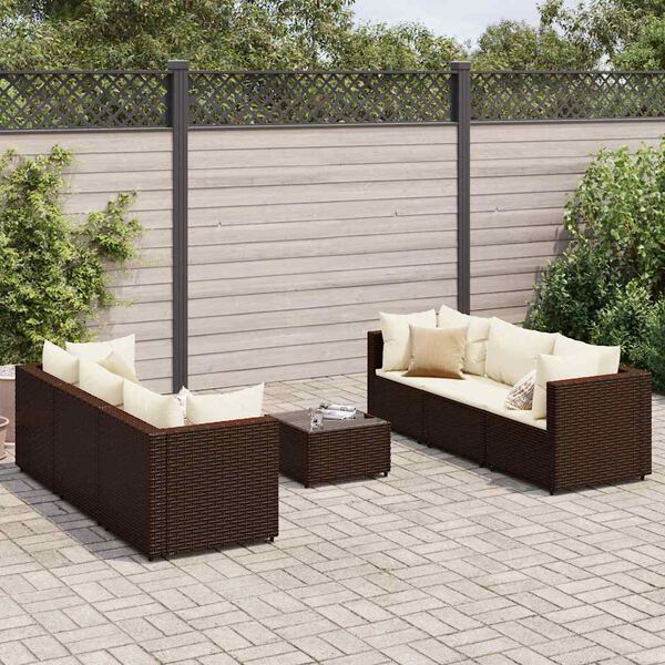 vidaXL Salon de jardin avec coussins 7 pcs marron r&eacute;sine tress&eacute;e