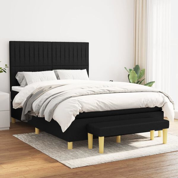 vidaXL Sommier &agrave; lattes de lit avec matelas Noir 140x190 cm Tissu